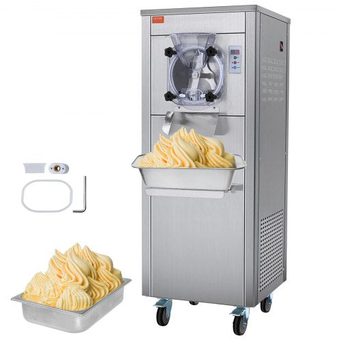 Commercial Ice Cream Machine, 18 L/H Yield, 1780W Single Flavor Hard Serve Ice Cream Maker with Wheels, 6L Stainless Steel Cylinder, LED Panel Auto Clean Pre-cooling, for Restaurant Snack Bars