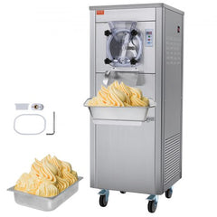 Commercial Ice Cream Machine, 18 L/H Yield, 1780W Single Flavor Hard Serve Ice Cream Maker with Wheels, 6L Stainless Steel Cylinder, LED Panel Auto Clean Pre-cooling, for Restaurant Snack Bars