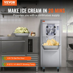 Commercial Ice Cream Machine, 18 L/H Yield, 1780W Single Flavor Hard Serve Ice Cream Maker with Wheels, 6L Stainless Steel Cylinder, LED Panel Auto Clean Pre-cooling, for Restaurant Snack Bars