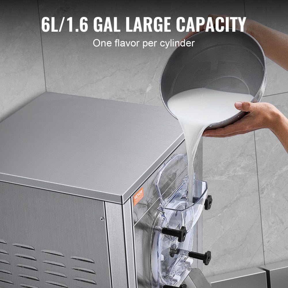 Commercial Ice Cream Machine, 18 L/H Yield, 1780W Single Flavor Hard Serve Ice Cream Maker with Wheels, 6L Stainless Steel Cylinder, LED Panel Auto Clean Pre-cooling, for Restaurant Snack Bars