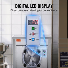 Commercial Ice Cream Machine, 18 L/H Yield, 1780W Single Flavor Hard Serve Ice Cream Maker with Wheels, 6L Stainless Steel Cylinder, LED Panel Auto Clean Pre-cooling, for Restaurant Snack Bars