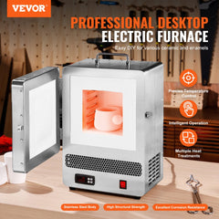 Electric Kiln, 1500W Electric Melting Furnace, Max Temperature 2192℉/1200℃, Stainless Steel Electric Furnace for Wax Casting, Metal Clay DIY, Metal Tempering , Glazing on Pottery
