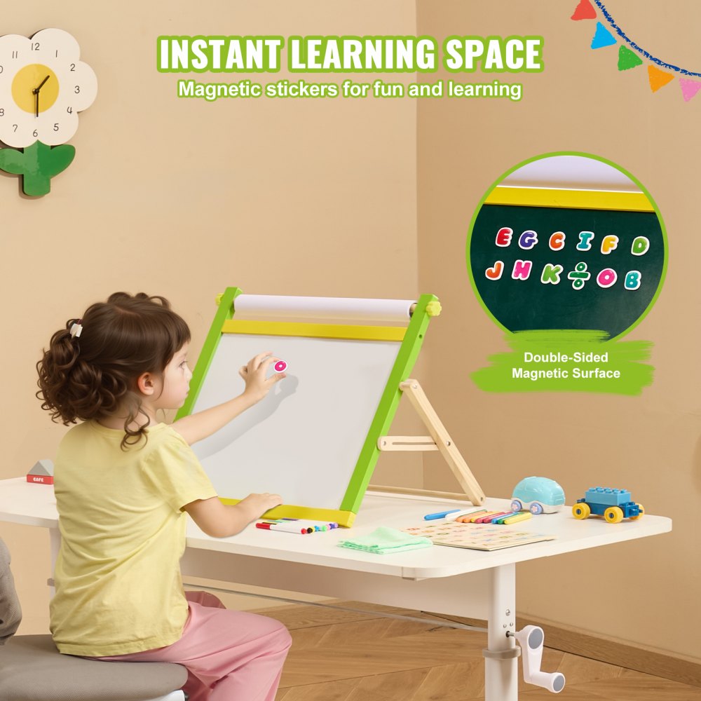 3-in-1 Tabletop Kids Art Easel Double-Sided Magnetic Whiteboard Chalkboard