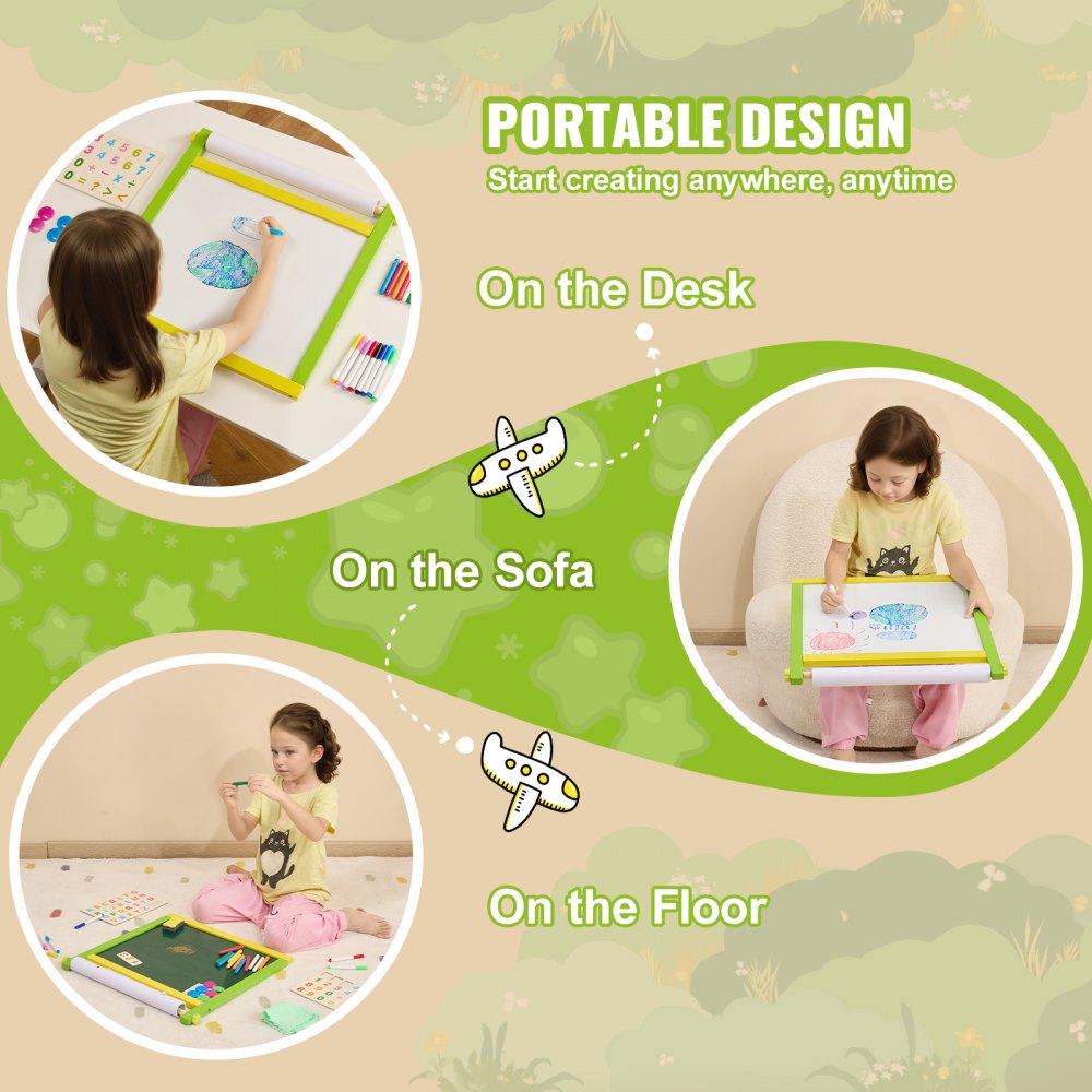 3-in-1 Tabletop Kids Art Easel Double-Sided Magnetic Whiteboard Chalkboard
