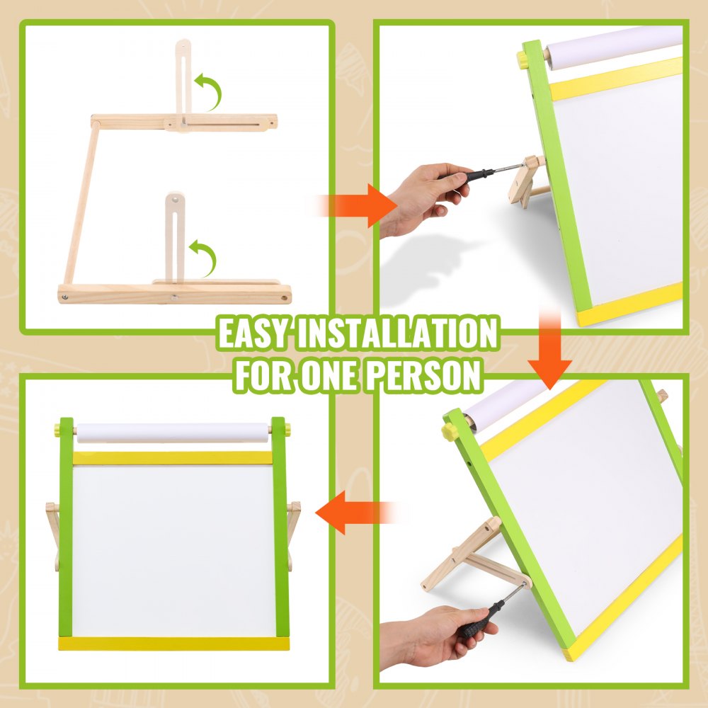 3-in-1 Tabletop Kids Art Easel Double-Sided Magnetic Whiteboard Chalkboard