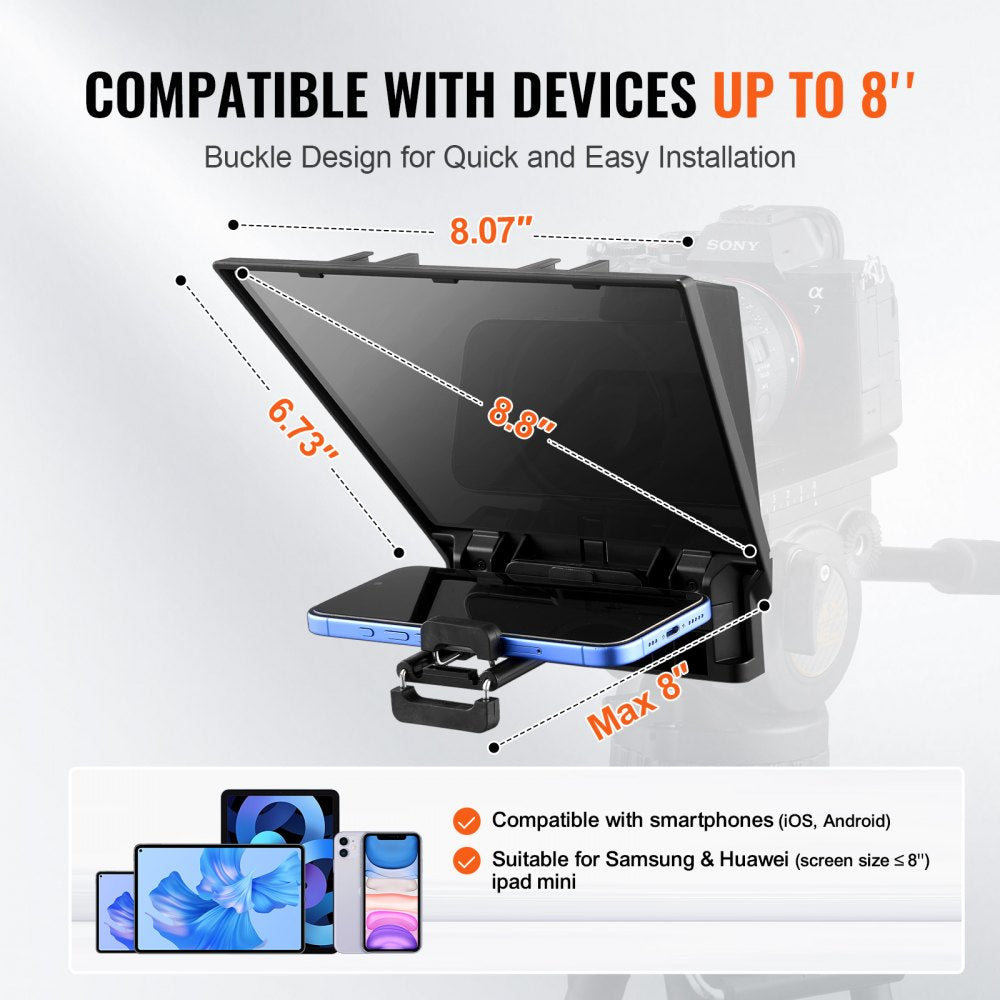 8`` Portable Teleprompter Remote for Webcam Smartphone Live Streaming