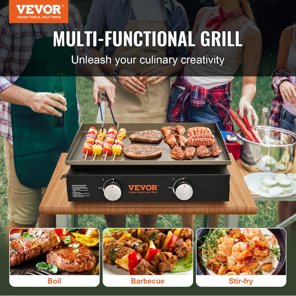 Commercial Griddle, 22.4" Heavy Duty Manual Flat Top Griddle, Countertop Gas Grill with Non-Stick Cooking Plate, Steel LPG Gas Griddle, H-Shaped Burner Restaurant Portable Grill, 22,000 BTU