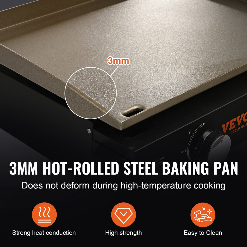 Commercial Griddle, 22.4" Heavy Duty Manual Flat Top Griddle, Countertop Gas Grill with Non-Stick Cooking Plate, Steel LPG Gas Griddle, H-Shaped Burner Restaurant Portable Grill, 22,000 BTU