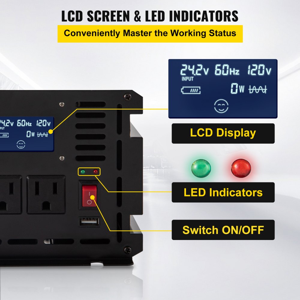 Power Inverter, 2000W Modified Sine Wave Inverter, DC 12V to AC 120V Car Converter, with LCD Display, Remote Controller, LED Indicator, AC Outlets Inverter for Truck RV Car Boat Travel Camping