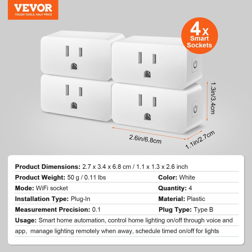 4 Pack Smart Plug, Voice Control Outlet, Remote & Scheduled