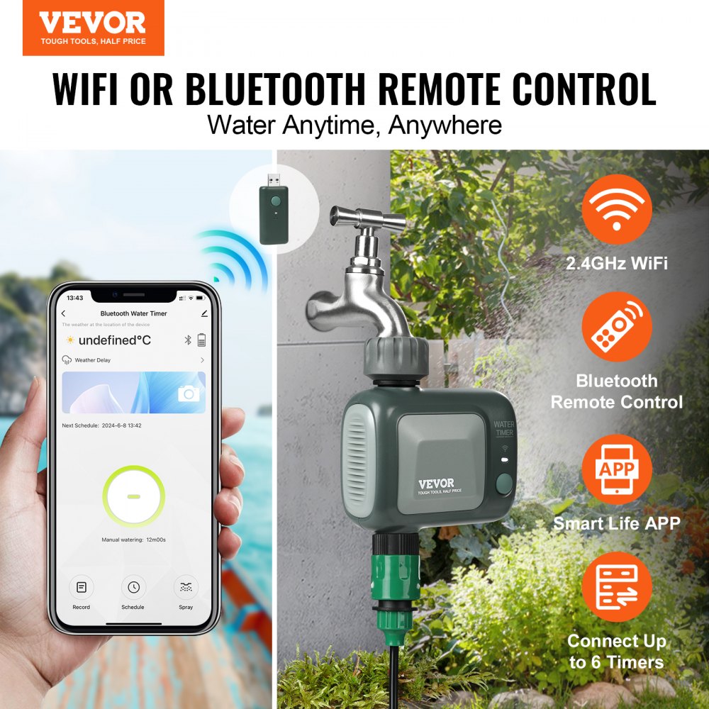 WiFi Sprinkler Timer, Single Outlet, Smart Hose Faucet Water Timer with Brass Inlet, APP Control via 2.4Ghz WiFi or Bluetooth, Voice Control with Alexa Google Assistant, IPX6 for Yard Watering