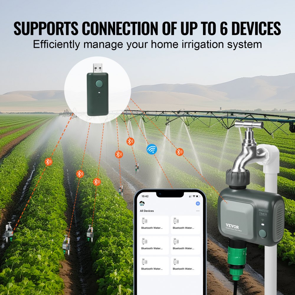 WiFi Sprinkler Timer, Single Outlet, Smart Hose Faucet Water Timer with Brass Inlet, APP Control via 2.4Ghz WiFi or Bluetooth, Voice Control with Alexa Google Assistant, IPX6 for Yard Watering