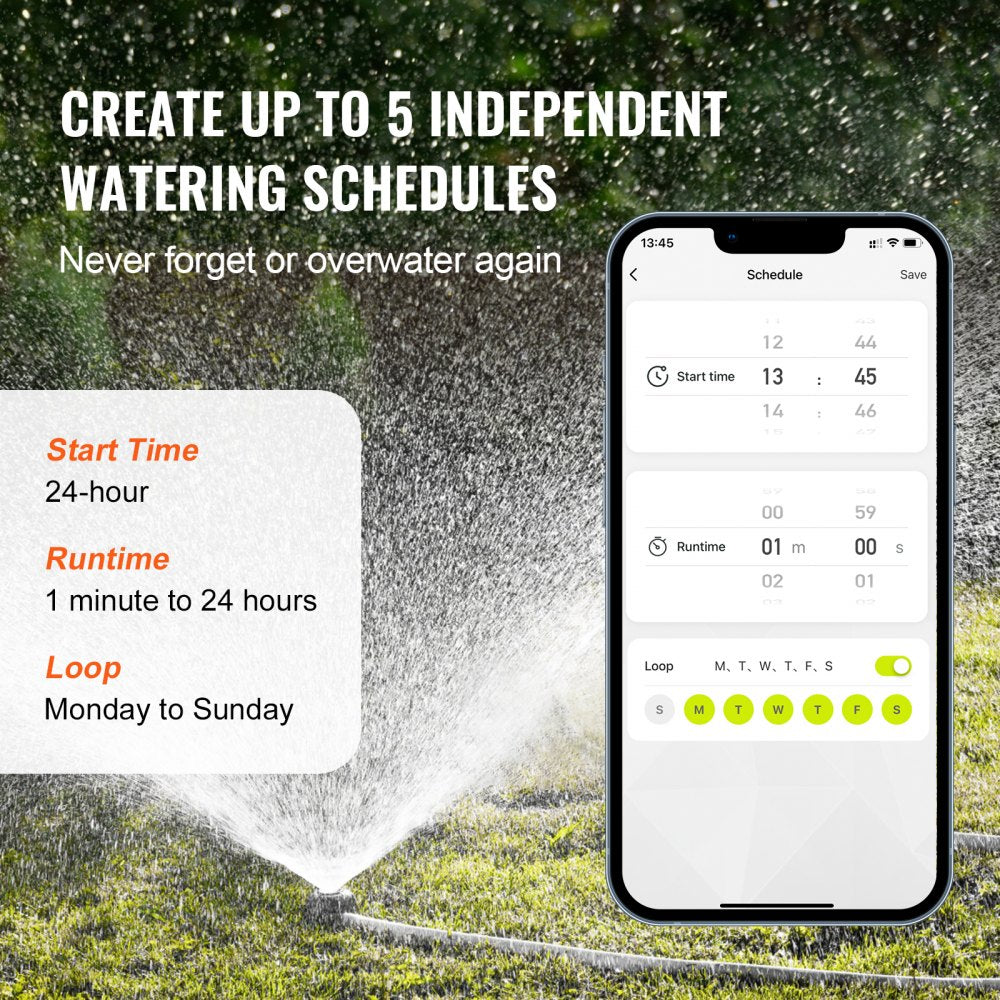 WiFi Sprinkler Timer, Single Outlet, Smart Hose Faucet Water Timer with Brass Inlet, APP Control via 2.4Ghz WiFi or Bluetooth, Voice Control with Alexa Google Assistant, IPX6 for Yard Watering
