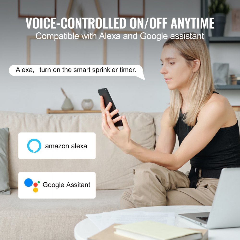 WiFi Sprinkler Timer, Single Outlet, Smart Hose Faucet Water Timer with Brass Inlet, APP Control via 2.4Ghz WiFi or Bluetooth, Voice Control with Alexa Google Assistant, IPX6 for Yard Watering