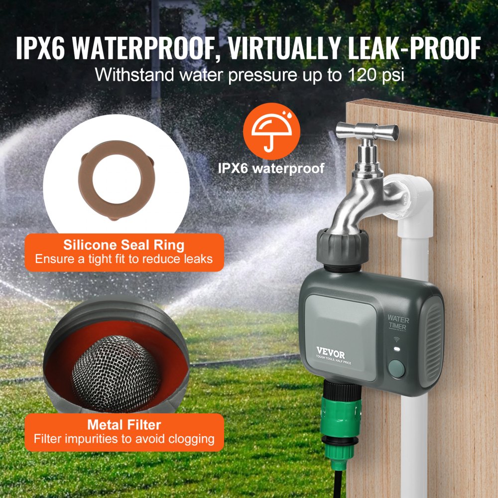 WiFi Sprinkler Timer, Single Outlet, Smart Hose Faucet Water Timer with Brass Inlet, APP Control via 2.4Ghz WiFi or Bluetooth, Voice Control with Alexa Google Assistant, IPX6 for Yard Watering