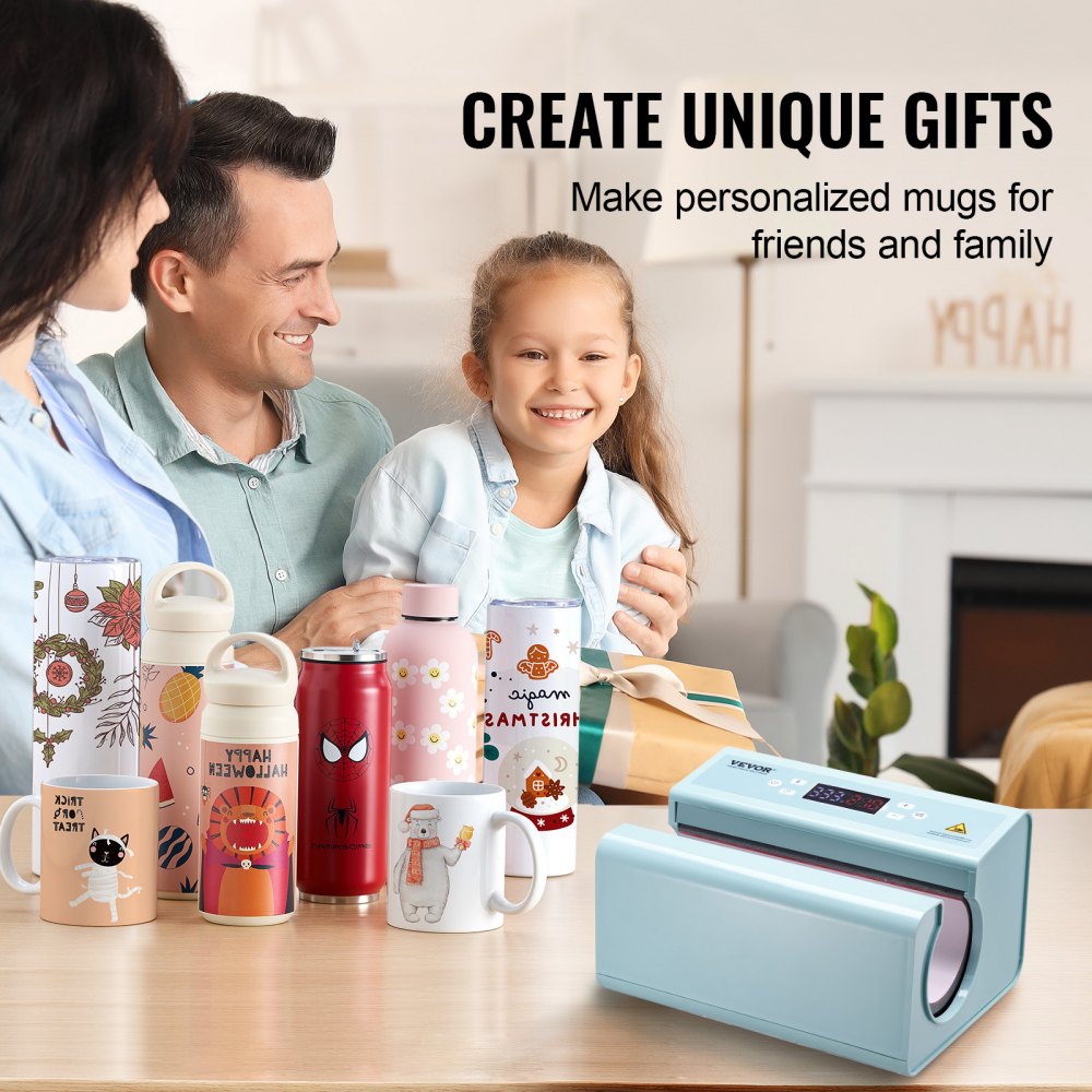 Blue Bostome auto tumbler heat press machine with touchscreen, pressing two tumblers.