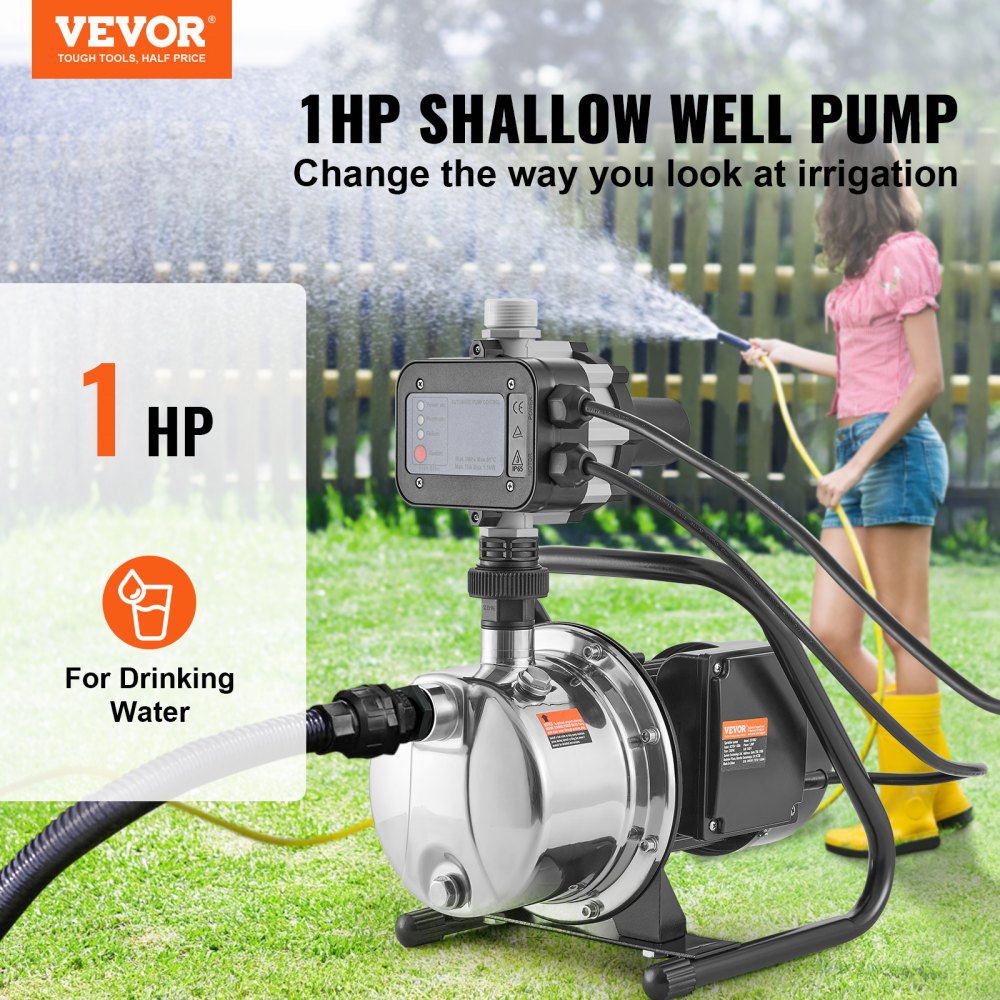 Shallow Well Pump Portable Jet Pump w/ Auto Controller 1HP 1200GPH 164ft
