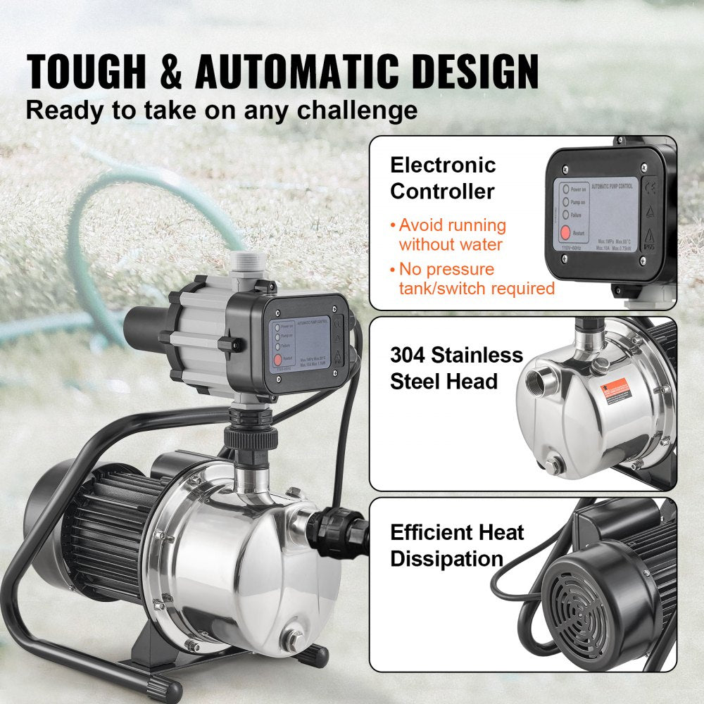 Shallow Well Pump Portable Jet Pump w/ Auto Controller 1HP 1200GPH 164ft