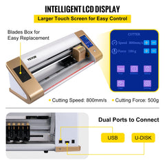 White Bostome 18in vinyl cutter plotter with LCD touch screen, dual ports, and blade box.