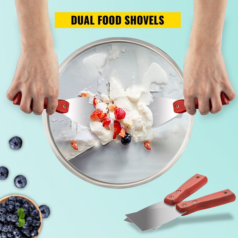 Commercial Rolled Ice Cream Machine, 1800W Stir-Fried Ice Roll Machine Double Pans, Stainless Steel Ice Cream Roll Machine w/ 17.7" Round Pan, Yogurt Cream Machine for Bars Cafés Dessert Shops