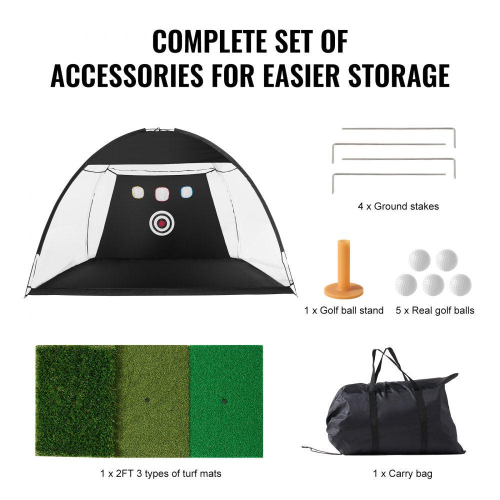 Bostome 10x7ft Golf Practice Net with durable fabric, multi-target design, and quick setup.