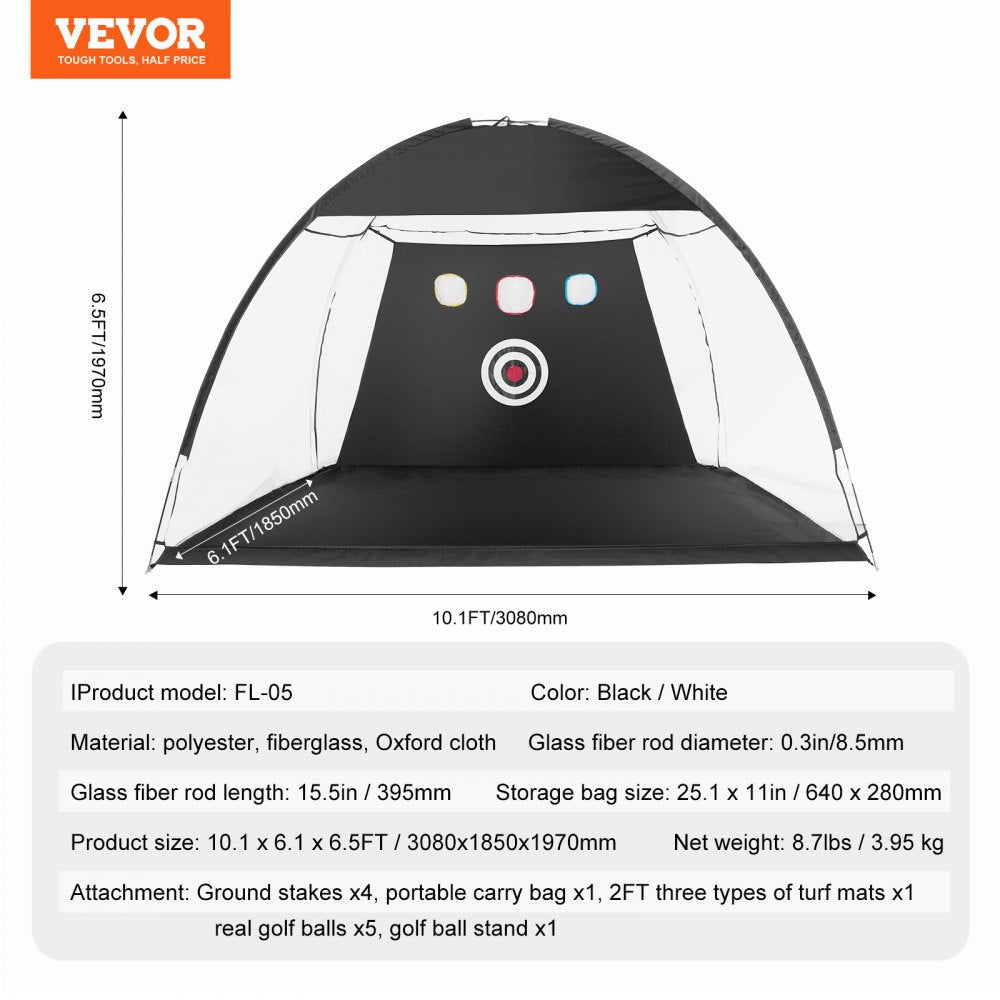 Bostome 10x7ft golf practice net with durable fabric and multi-target design for skill improvement.