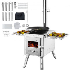 Wood Stove, 86 inch, Stainless Steel Camping Tent Stove, Portable Wood Burning Stove with Chimney Pipes & Gloves, 3000in³Firebox Hot Tent Stove for Outdoor Cooking and Heating with 8 Pipes