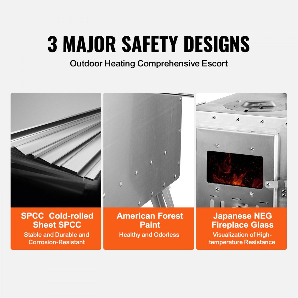 Wood Stove, 86 inch, Stainless Steel Camping Tent Stove, Portable Wood Burning Stove with Chimney Pipes & Gloves, 3000in³Firebox Hot Tent Stove for Outdoor Cooking and Heating with 8 Pipes