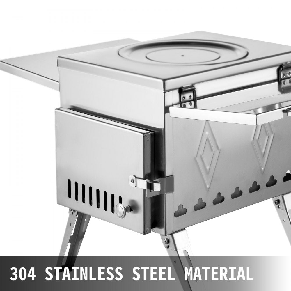 Tent Wood Stove 17.5x14.7x10.6 inch, Camping Wood Stove 304 Stainless Steel With Folding Pipe, Portable Wood Stove 95.7 inch Total Height For Camping, Tent Heating, Hunting, Outdoor Cooking