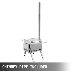 Tent Wood Stove 17.5x14.7x10.6 inch, Camping Wood Stove 304 Stainless Steel With Folding Pipe, Portable Wood Stove 95.7 inch Total Height For Camping, Tent Heating, Hunting, Outdoor Cooking