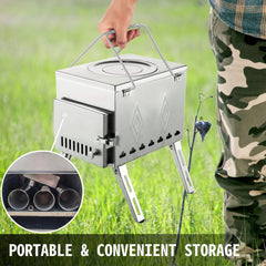 Tent Wood Stove 17.5x14.7x10.6 inch, Camping Wood Stove 304 Stainless Steel With Folding Pipe, Portable Wood Stove 95.7 inch Total Height For Camping, Tent Heating, Hunting, Outdoor Cooking