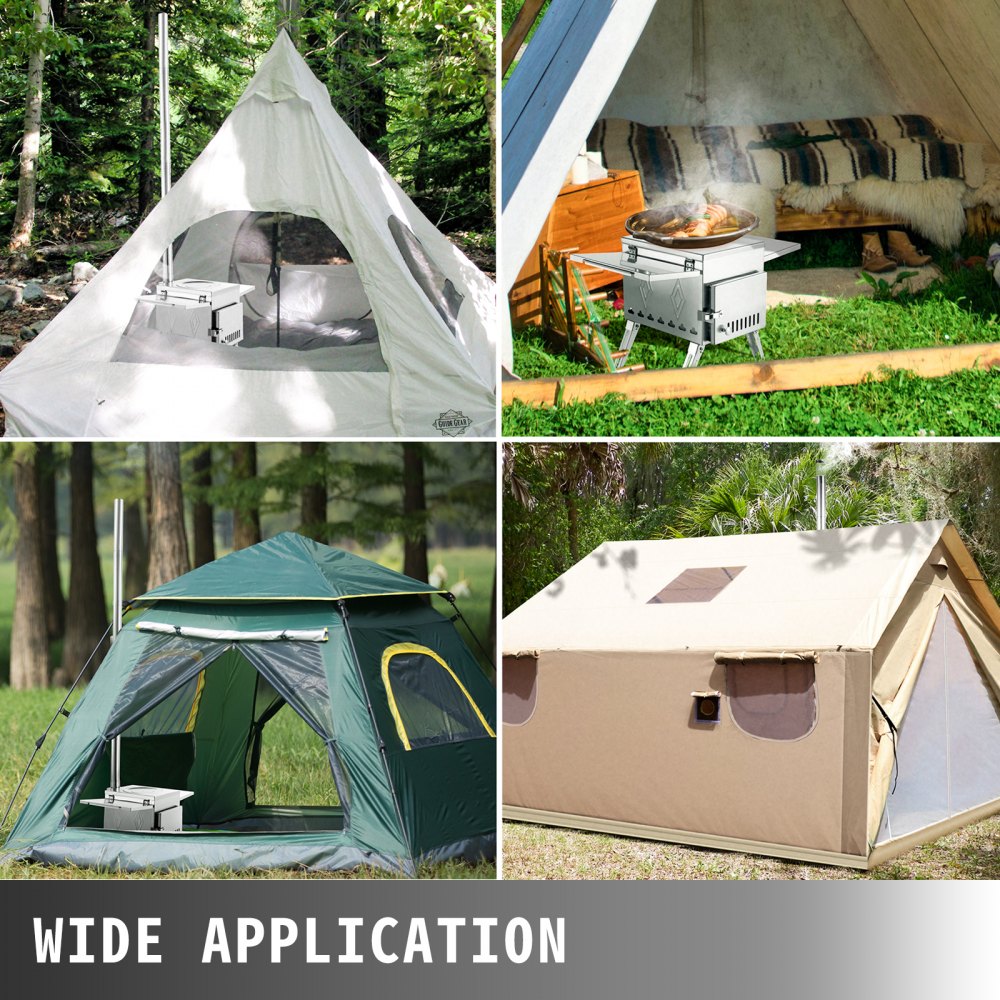 Tent Wood Stove 17.5x14.7x10.6 inch, Camping Wood Stove 304 Stainless Steel With Folding Pipe, Portable Wood Stove 95.7 inch Total Height For Camping, Tent Heating, Hunting, Outdoor Cooking