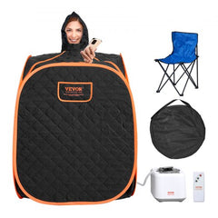 Portable Personal Steam Sauna Spa Tent with 2L 1000 Watt Steam Generator, Includes Foldable Chair, Home Therapeutic Sauna Blanket for Detox Relaxation, Time & Temperature Remote Control, Black