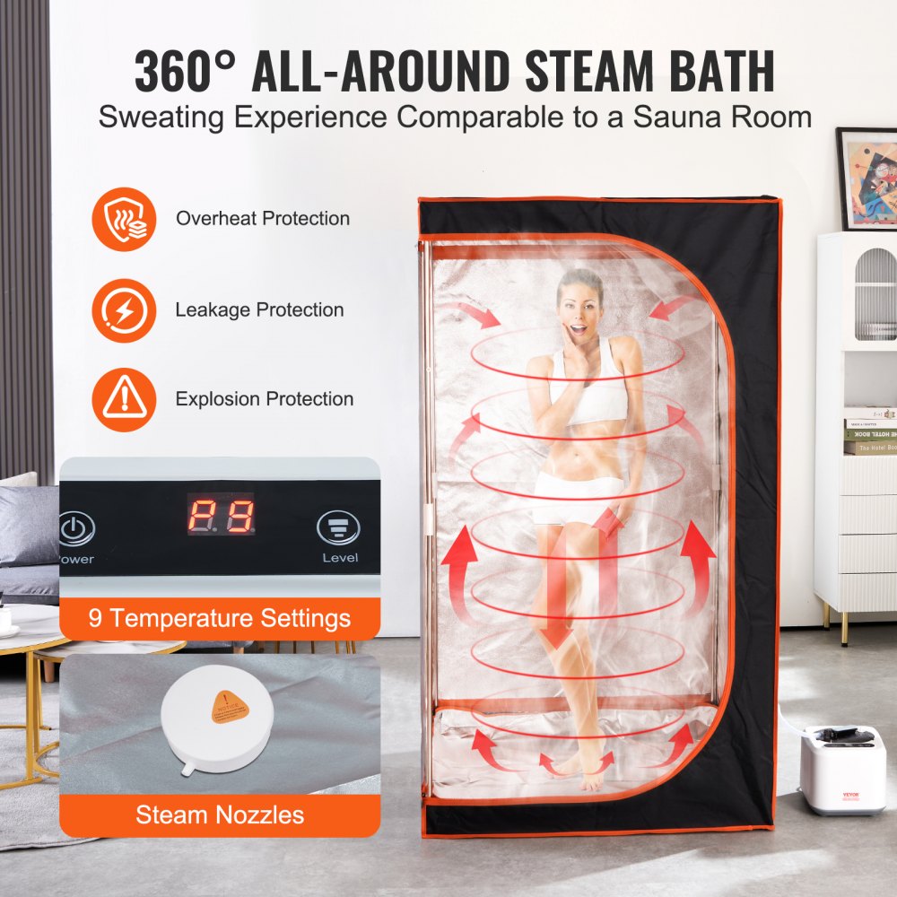 Portable Steam Sauna Tent Full Size, 1000W Personal Sauna Blanket Kit for Home Spa, Detoxify & Soothing Heated Body Therapy, Time & Temperature Remote Control With Floor  Mat