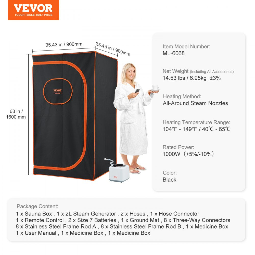 Portable Steam Sauna Tent Full Size, 1000W Personal Sauna Blanket Kit for Home Spa, Detoxify & Soothing Heated Body Therapy, Time & Temperature Remote Control With Floor  Mat