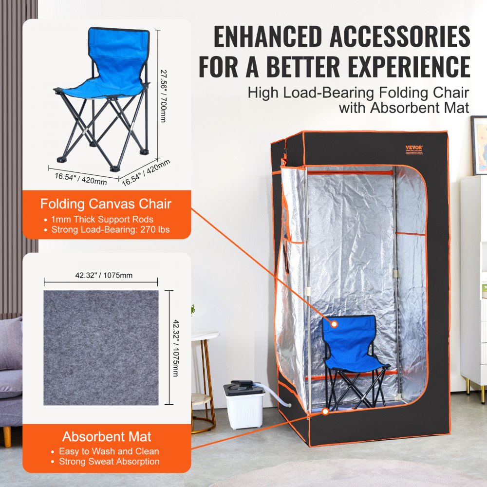 Portable Steam Sauna Tent Full Size 1600W Personal Sauna Blanket W/ Chair