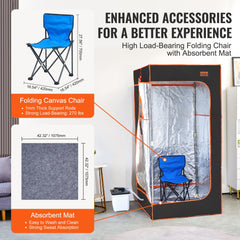 Portable Steam Sauna Tent Full Size 1600W Personal Sauna Blanket W/ Chair