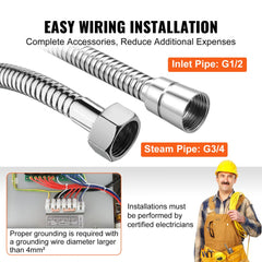 12KW Steam Shower Generator, Segmented Heating & Temperature Customization & 24h Timer Steam Kit, Automatic Drainage Home Steam Shower System
