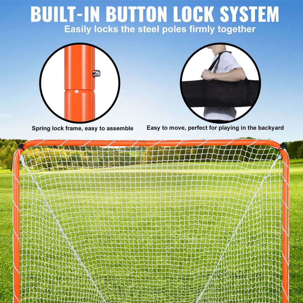 Lacrosse Goal, 6` x 6` Lacrosse Net, Steel Frame Backyard Lacrosse Training Equipment, Portable Lacrosse Goal with Carry Bag, Quick & Easy Setup, Perfect for Youth Adult Training, Orange