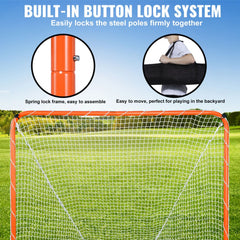 Lacrosse Goal, 6` x 6` Lacrosse Net, Steel Frame Backyard Lacrosse Training Equipment, Portable Lacrosse Goal with Carry Bag, Quick & Easy Setup, Perfect for Youth Adult Training, Orange