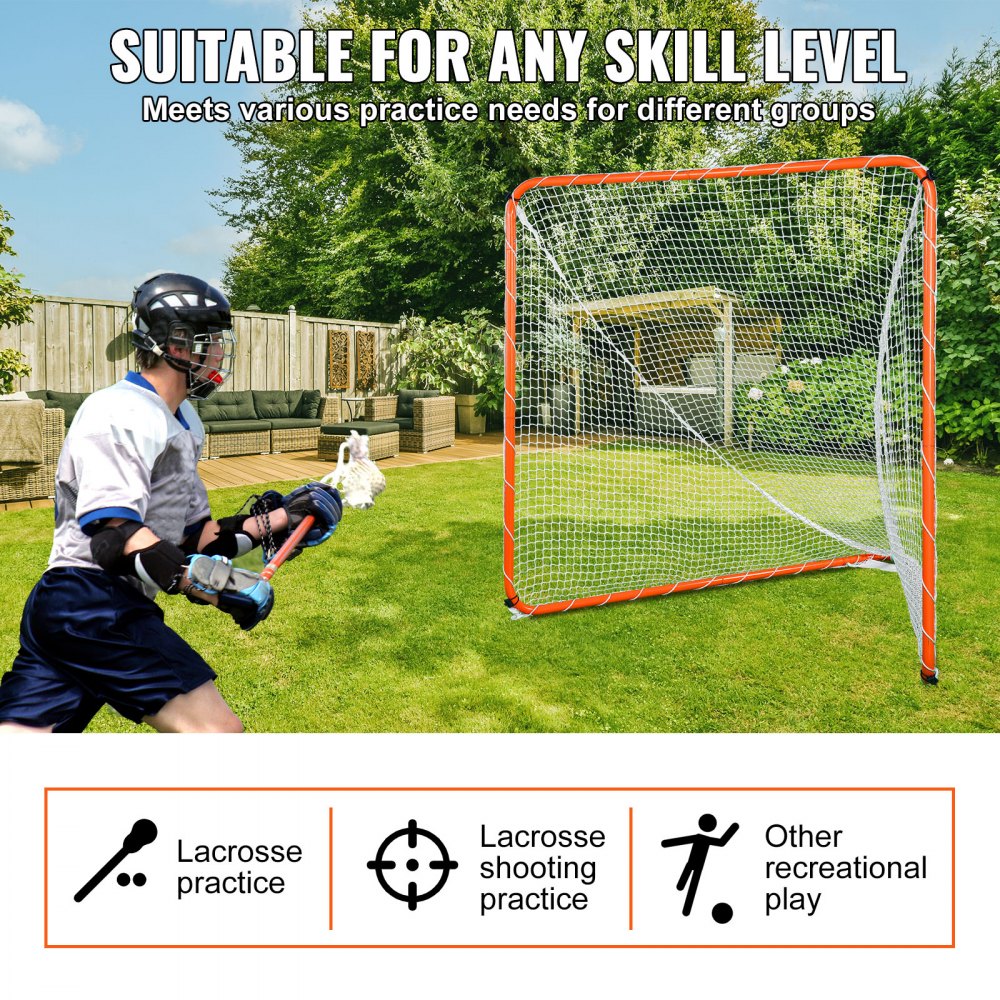 Lacrosse Goal, 6` x 6` Lacrosse Net, Steel Frame Backyard Lacrosse Training Equipment, Portable Lacrosse Goal with Carry Bag, Quick & Easy Setup, Perfect for Youth Adult Training, Orange