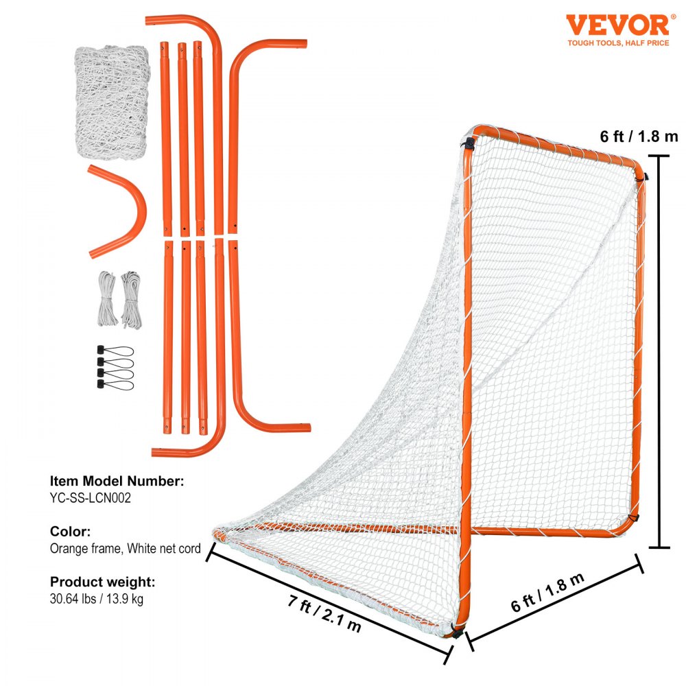 Lacrosse Goal, 6` x 6` Lacrosse Net, Steel Frame Backyard Lacrosse Training Equipment, Portable Lacrosse Goal with Carry Bag, Quick & Easy Setup, Perfect for Youth Adult Training, Orange