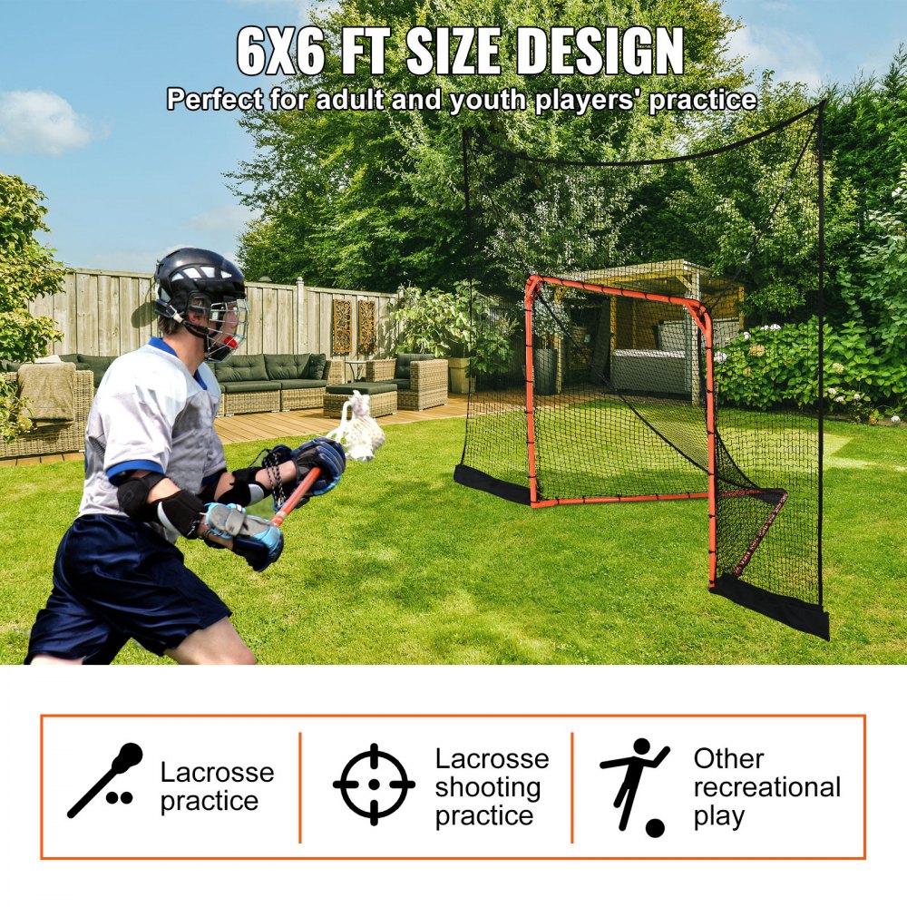Hockey and Lacrosse Goal Backstop with Extended Coverage, 12` x 9` Lacrosse Net, Complete Accessories Training Net, Quick Easy Setup Backyard Lacrosse Equipment, Perfect for Youth Adult Training