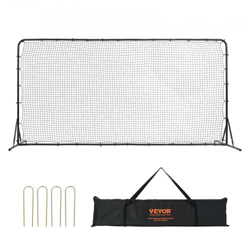 A 12x6ft soccer rebounder net made of durable iron and high-strength PE netting for training.