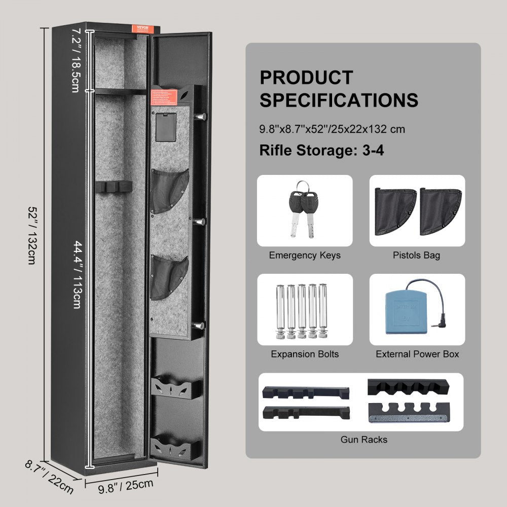 2 Rifles Gun Safe, Rifle Safe with Lock & Digital Keypad, Quick Access Gun Storage Cabinet with Removable Shelf, Pistol Rack, Rifle Cabinet for Home Rifle and Pistols