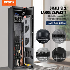 6 Rifles Gun Safe, Rifle Safe with Digital Keypad & Lock, Gun Storage Cabinet for Shotguns with Built-in Storage Locker, Removable Storage Shelf for Home Long Gun and Pistols