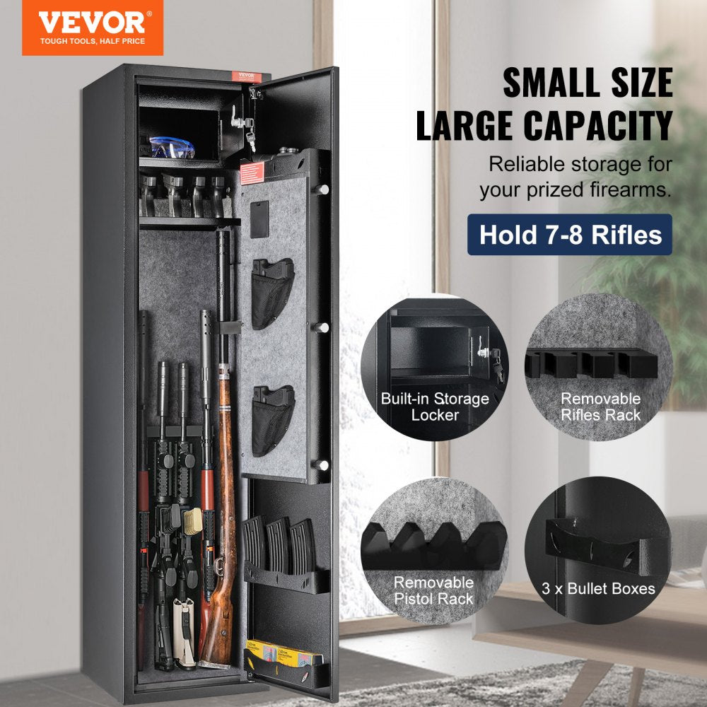 5 Rifles Gun Safe, Rifle Safe with Digital Keypad & Lock, Gun Storage Cabinet with Built-in Storage Locker, Removable Storage Shelf for Home Long Gun and Pistols