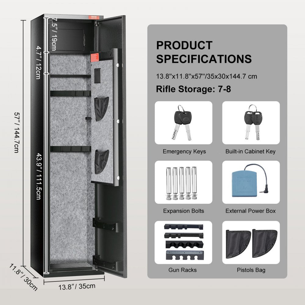 5 Rifles Gun Safe, Rifle Safe with Digital Keypad & Lock, Gun Storage Cabinet with Built-in Storage Locker, Removable Storage Shelf for Home Long Gun and Pistols