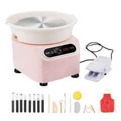 Bostome 10" electric pottery wheel in pink with foot pedal, LCD, and detachable basin.
