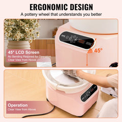Bostome 11" electric pottery wheel in pink with foot pedal and LCD touch screen for easy use.